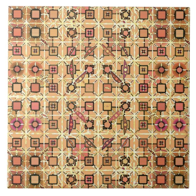 Tribal Batik - chocolate brown and camel tan Tile (Front)