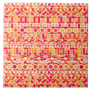 Tribal Batik - coral orange and coral pink Tile