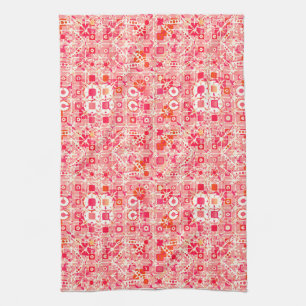 Tribal Batik - coral pink, coral orange and cream Kitchen Towel