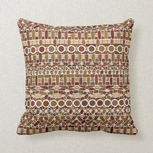 Tribal Batik - earth tone neutrals Throw Pillow