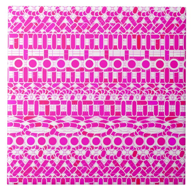 Tribal Batik - fuchsia, magenta, orchid and white Tile (Front)