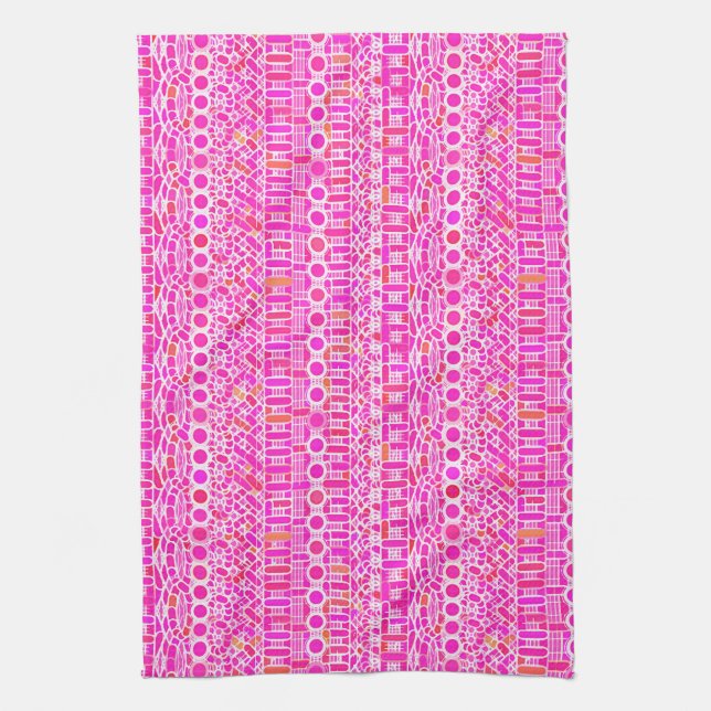 Tribal Batik - fuchsia pink, magenta and coral Kitchen Towel (Vertical)