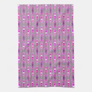 Tribal Batik - Fuchsia Pink, Violet and Grey Kitchen Towel