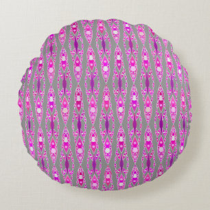 Tribal Batik - Fuchsia Pink, Violet and Grey Round Pillow