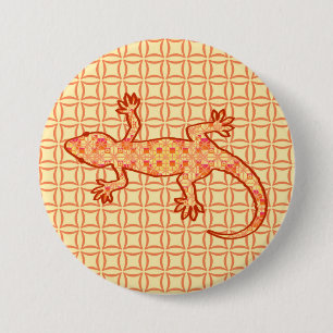 Tribal batik Gecko - coral and light orange 3 Inch Round Button