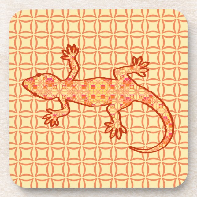 Tribal batik Gecko - coral and light orange Coaster (Front)