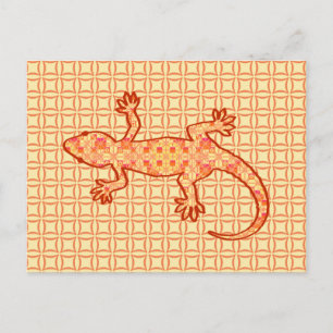 Tribal batik Gecko - coral and light orange Postcard