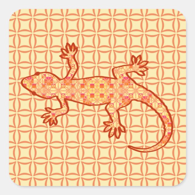 Tribal batik Gecko - coral and light orange Square Sticker (Front)