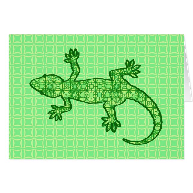 Tribal batik Gecko - lime and emerald green (Front Horizontal)