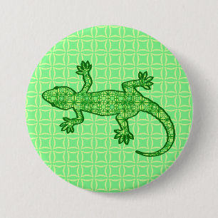 Tribal batik Gecko - lime and emerald green 3 Inch Round Button