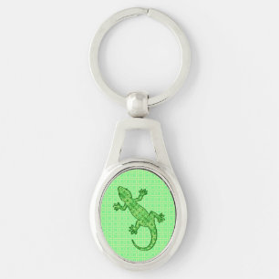 Tribal batik Gecko - lime and emerald green Keychain