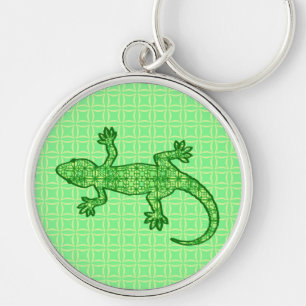 Tribal batik Gecko - lime and emerald green Keychain