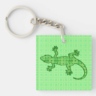 Tribal batik Gecko - lime and emerald green Keychain