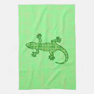 Tribal batik Gecko - lime and emerald green Kitchen Towel