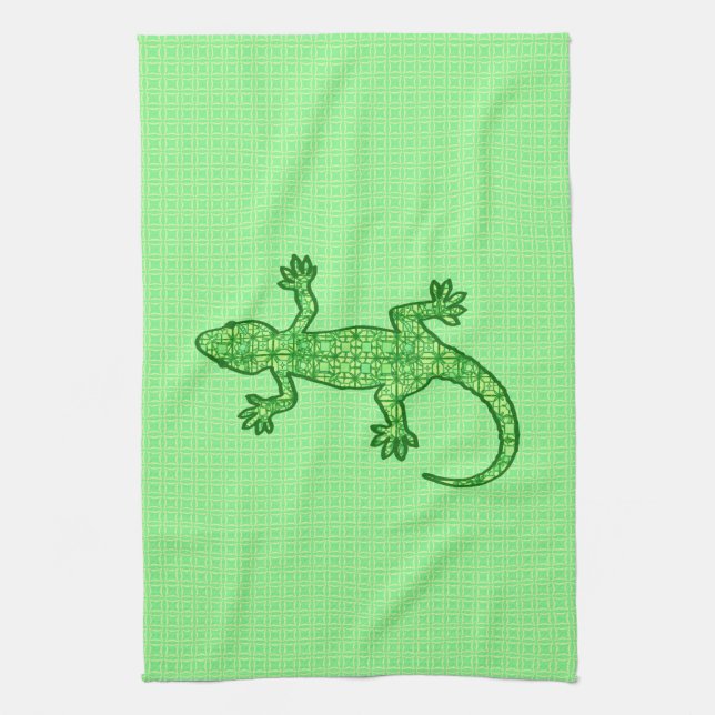Tribal batik Gecko - lime and emerald green Kitchen Towel (Vertical)