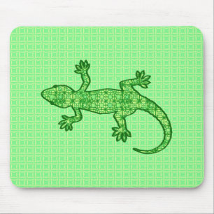 Tribal batik Gecko - lime and emerald green Mouse Pad