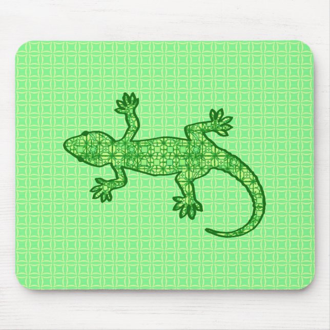 Tribal batik Gecko - lime and emerald green Mouse Pad (Front)