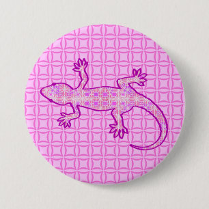 Tribal batik Gecko - orchid and shell pink 3 Inch Round Button