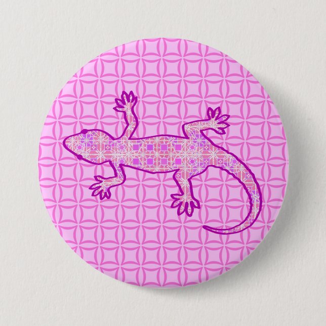 Tribal batik Gecko - orchid and shell pink 3 Inch Round Button (Front)