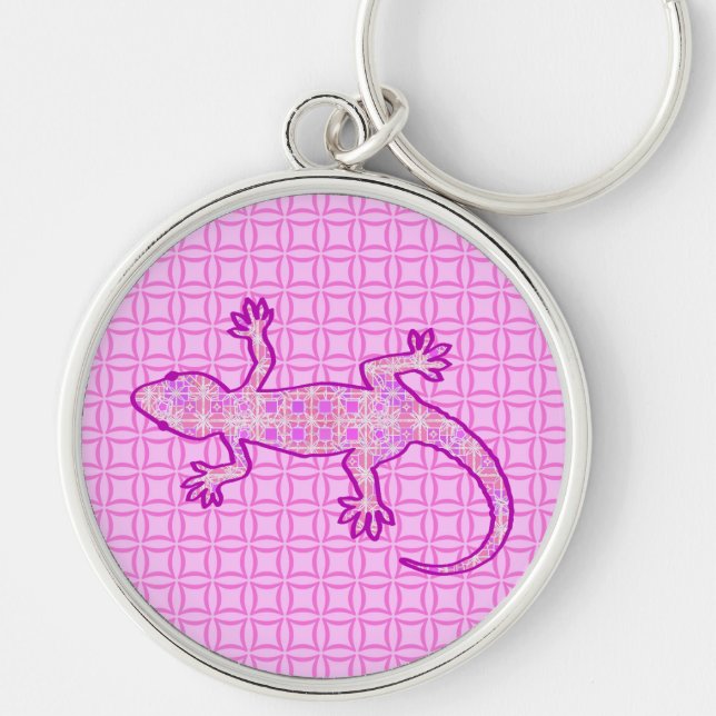 Tribal batik Gecko - orchid and shell pink Keychain (Front)