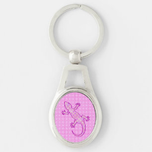 Tribal batik Gecko - orchid and shell pink Keychain