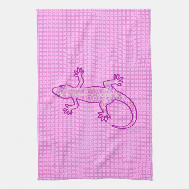 Tribal batik Gecko - orchid and shell pink Kitchen Towel (Vertical)