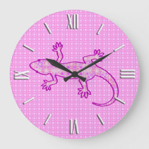 Tribal batik Gecko - orchid and shell pink Large Clock