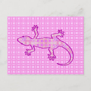 Tribal batik Gecko - orchid and shell pink Postcard