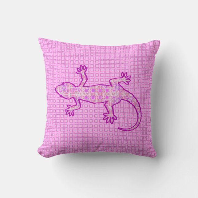 Tribal batik Gecko - orchid and shell pink Throw Pillow (Front)