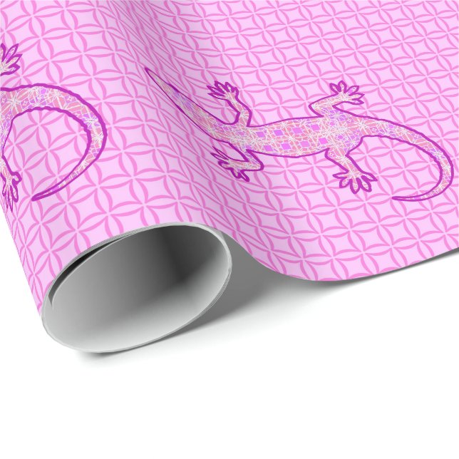 Tribal batik Gecko - orchid and shell pink Wrapping Paper (Roll Corner)