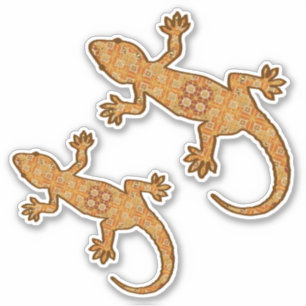 Tribal Batik Gecko,  Rust, Amber and Tan