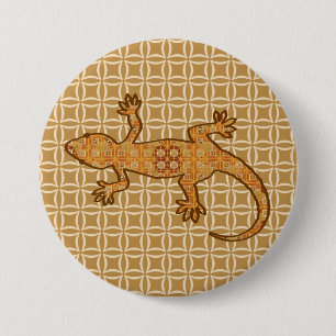 Tribal batik Gecko - rust, amber and tan 3 Inch Round Button