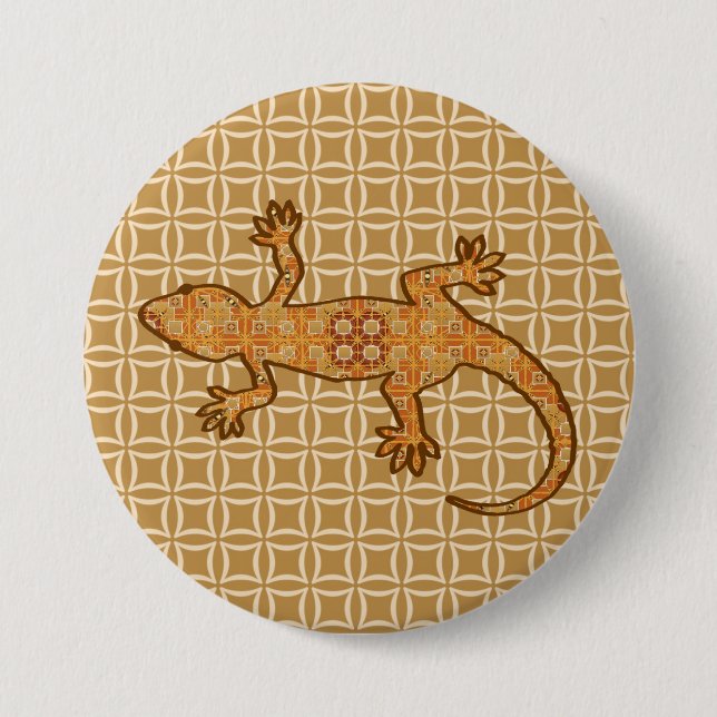 Tribal batik Gecko - rust, amber and tan 3 Inch Round Button (Front)
