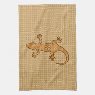 Tribal batik Gecko - rust, amber and tan Kitchen Towel
