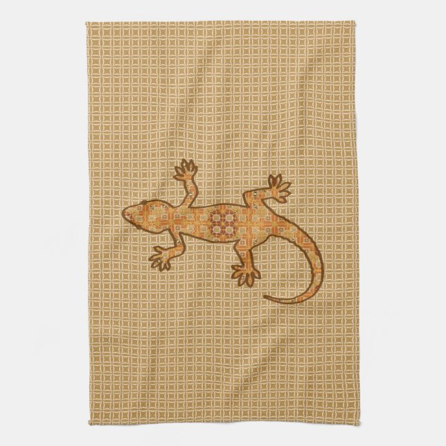 Tribal batik Gecko - rust, amber and tan Kitchen Towel (Vertical)