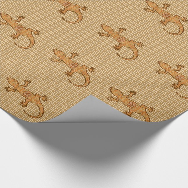 Tribal batik Gecko - rust, amber and tan Wrapping Paper (Corner)