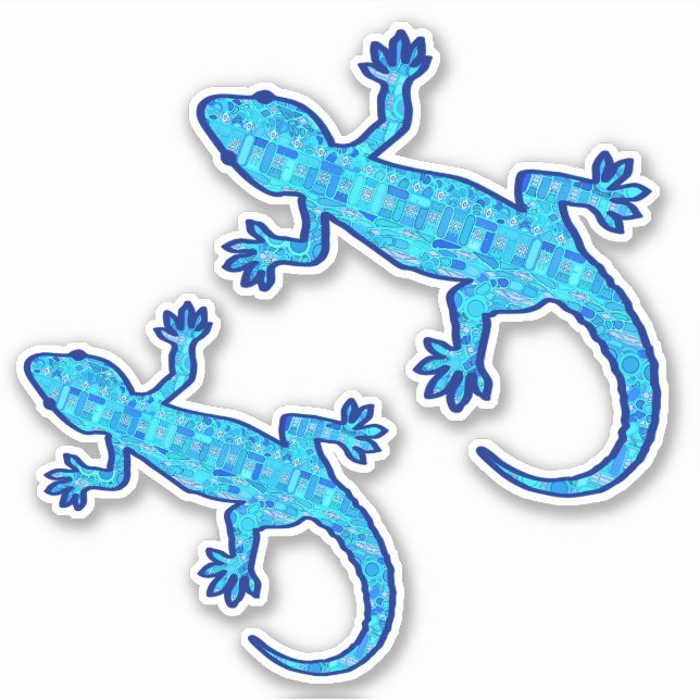 Tribal Batik Gecko, Shades of Denim Blue (Front)