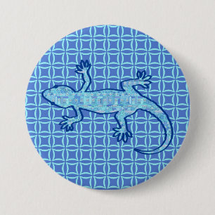 Tribal batik Gecko - soft denim blue 3 Inch Round Button