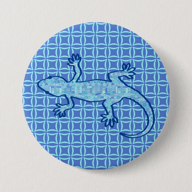Tribal batik Gecko - soft denim blue 3 Inch Round Button (Front)