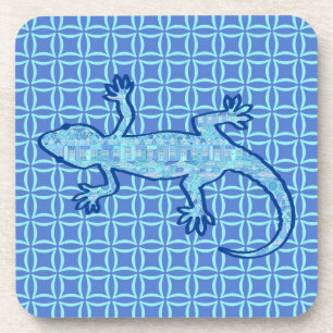 Tribal batik Gecko - soft denim blue Coaster