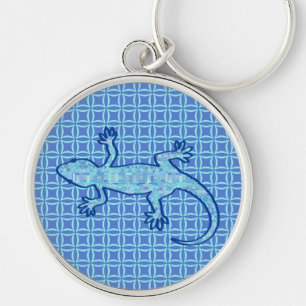 Tribal batik Gecko - soft denim blue Keychain