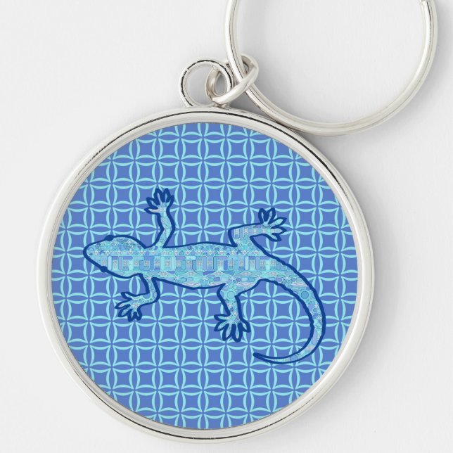 Tribal batik Gecko - soft denim blue Keychain (Front)