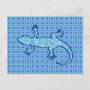 Tribal batik Gecko - soft denim blue Postcard