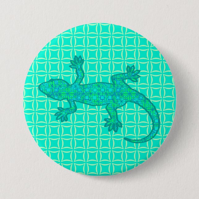 Tribal batik Gecko - turquoise / peacock 3 Inch Round Button (Front)
