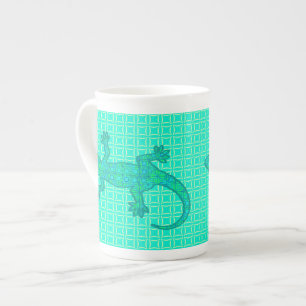 Tribal batik Gecko - turquoise / peacock Bone China Mug