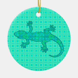 Tribal batik Gecko - turquoise / peacock Ceramic Ornament