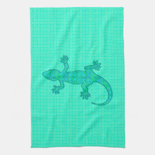 Tribal batik Gecko - turquoise / peacock Kitchen Towel