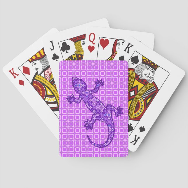 Tribal batik Gecko - violet and amethyst purple Playing Cards (Back)