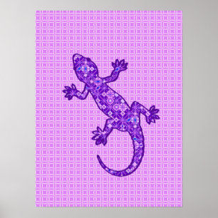 Tribal batik Gecko - violet and amethyst purple Poster