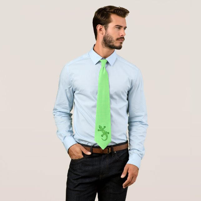 Tribal batik Gekko - lime and emerald green Tie (In Situ)